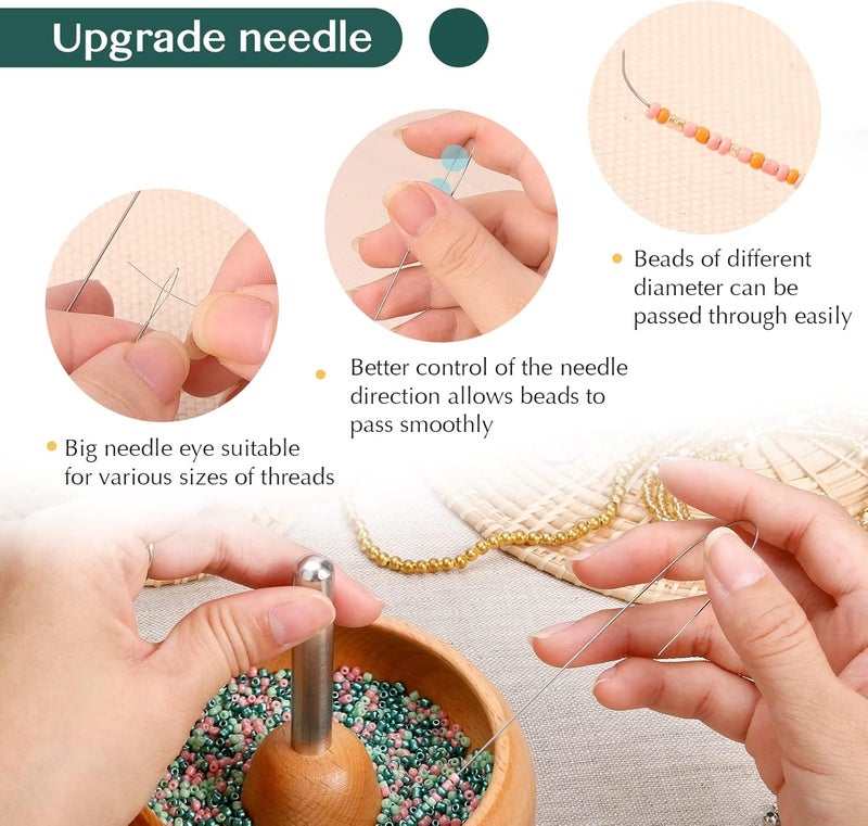 Tilhumt Bead Spinner for Jewelry Making, Effortless Rotating Wooden Clay Bead Spinner with 2 Big Eye Beading Needles and 2000 Seed Beads, Beading Supplies for Making Waist, Bracelets, Necklace - Image 4